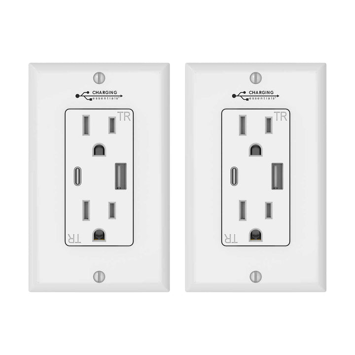 Charging Essentials - Tamper Resistant Wall Outlet with USB A &amp; C, 2-Pack