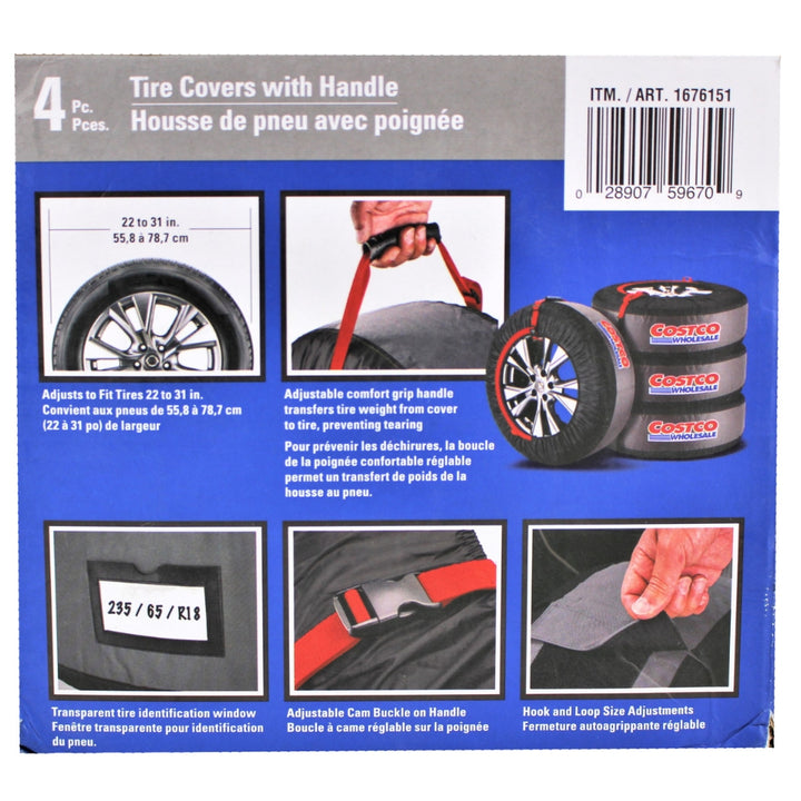 Tire cover with handle, box of 4