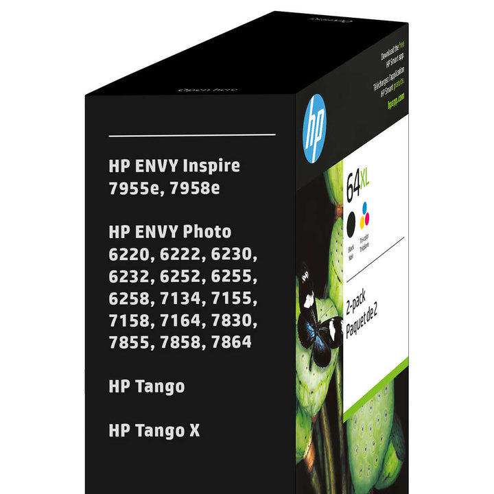 HP 64XL High Yield Black and Tri-color Ink Cartridges (X4D93BN) 