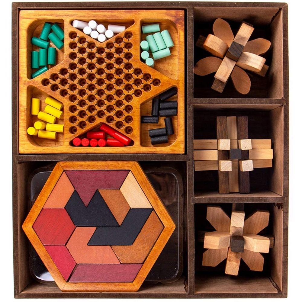 ThinkBox- Lot de 5 casse-têtes et jeux  Thinking Wood