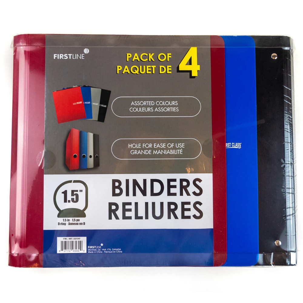 Firstline 1.5" D-Ring Binder - 4-Pack - Solid Colors
