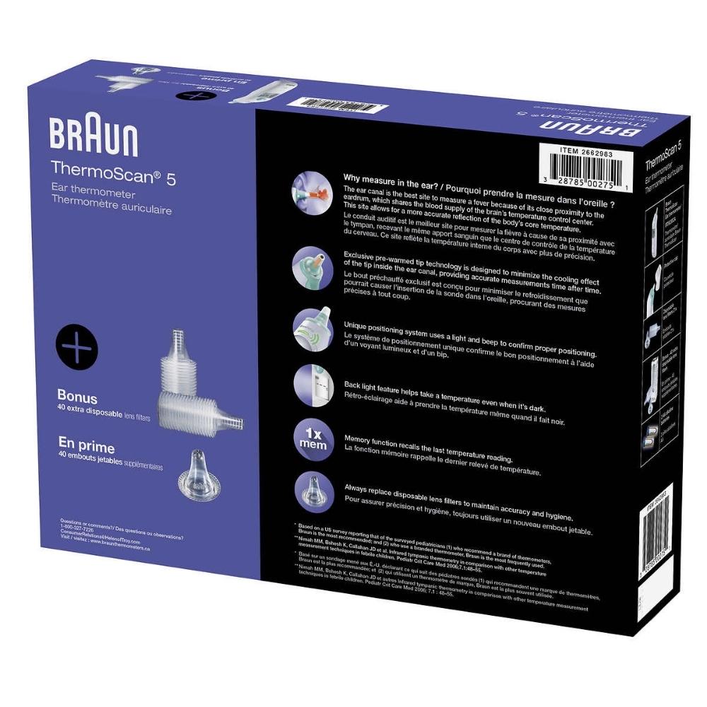 Braun – Thermomètre auriculaire à infrarouge ThermoScan 5 avec rétroéclairage