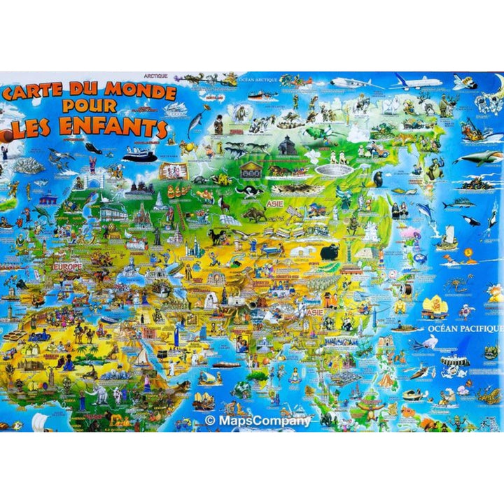 Dino's - Illustrated wall map for children (laminated) - The World - 137 x 100 cm