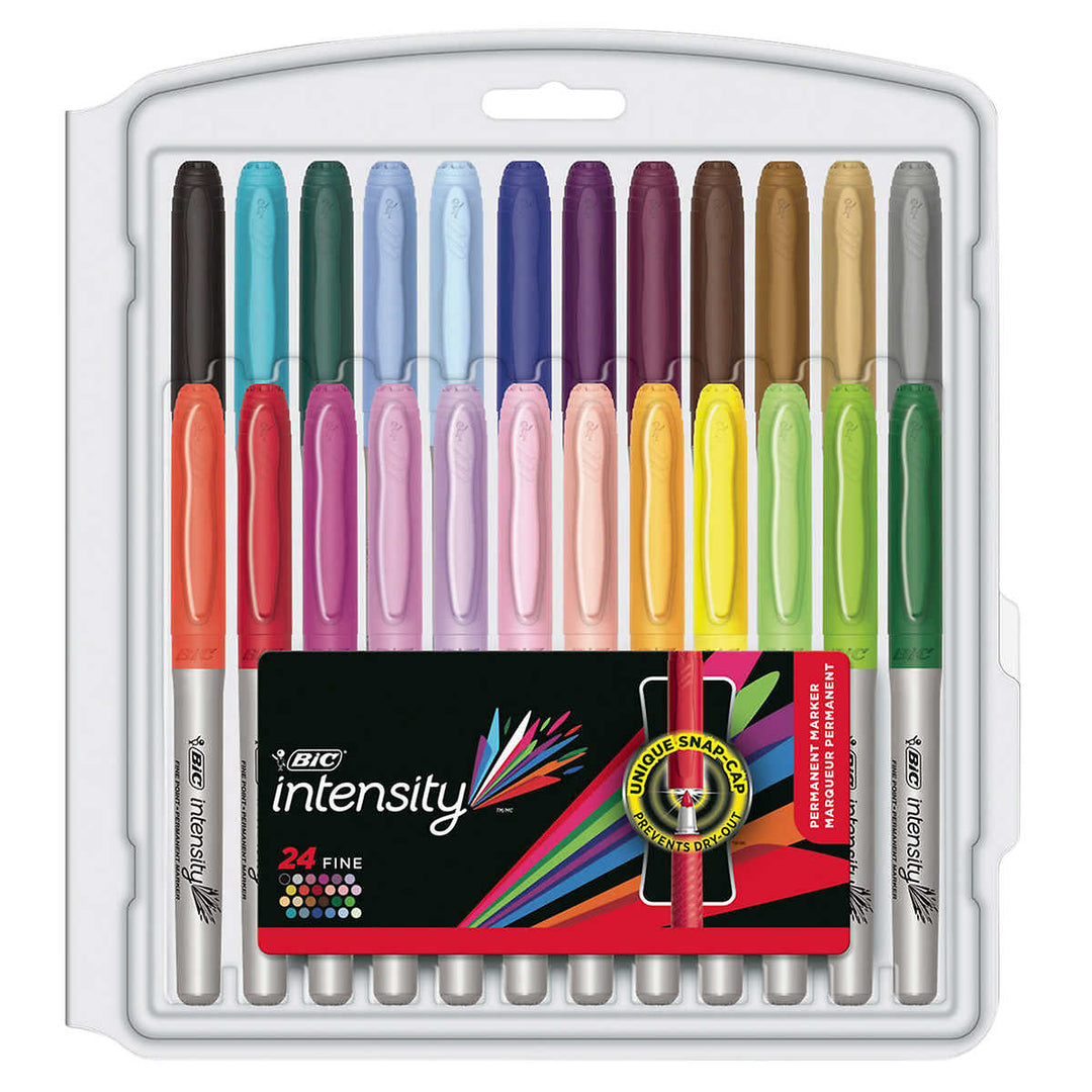 BIC - Set of 24 fine tip permanent markers, assorted colors, Intensity Fashion 