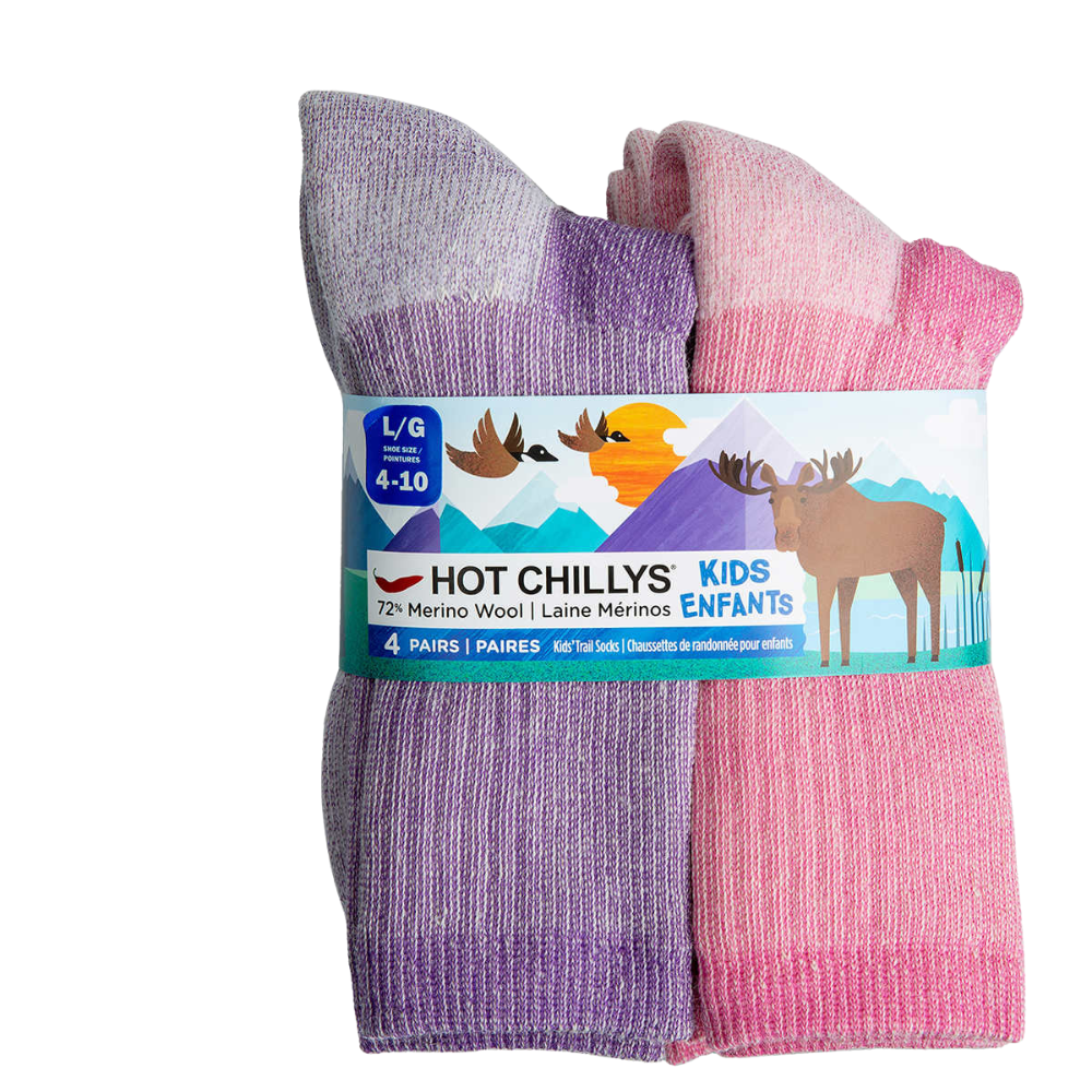 Hot Chillys Kids Hiking Socks, 4 Pair Pack