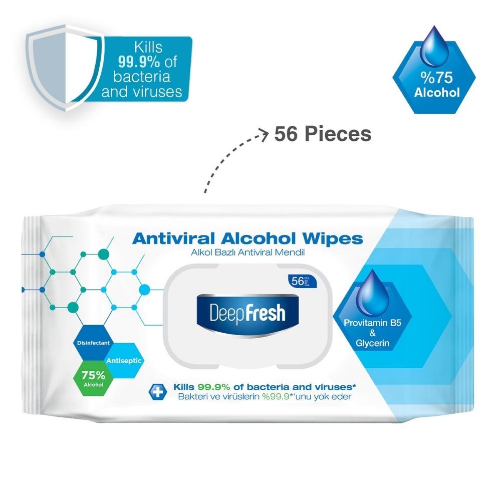DeepFresh - Lingettes antiseptiques (alcool à 75 %) 56 pièces