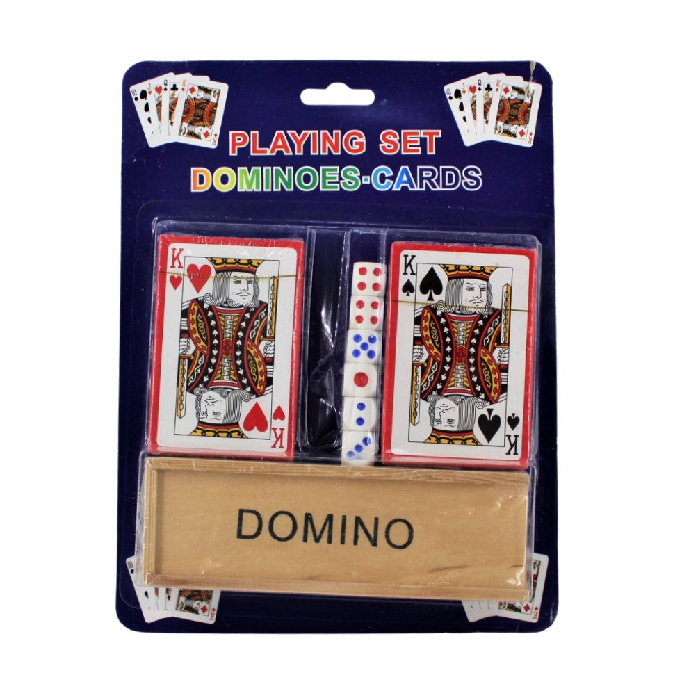 Dominoes card game with 6 dice